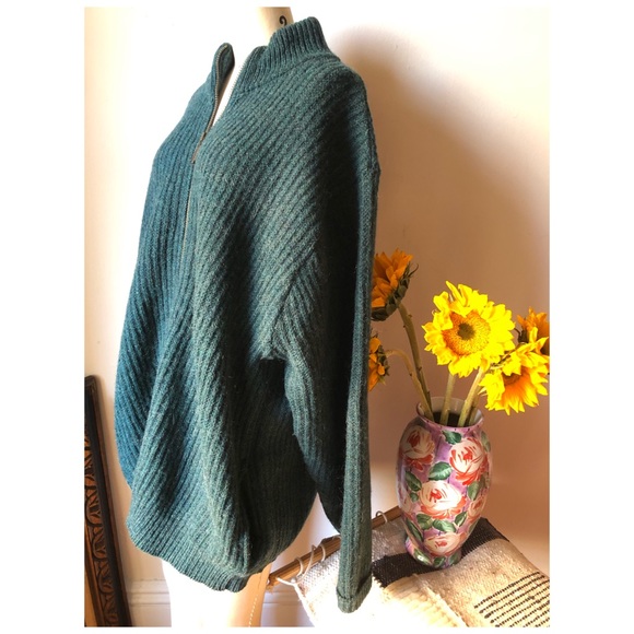 LL Bean green wool oversized zip up cardigan jacket sweater - Picture 4 of 17